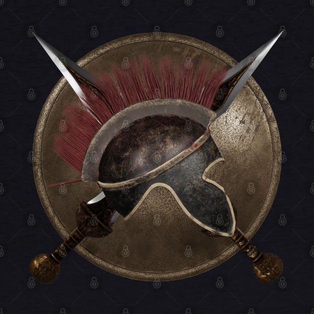 Spartan helmet with swords and shield by ETOS ARS